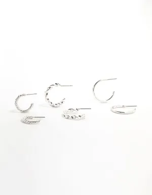 Silver Twisted & Clean Hoop Earrings 3-Pack