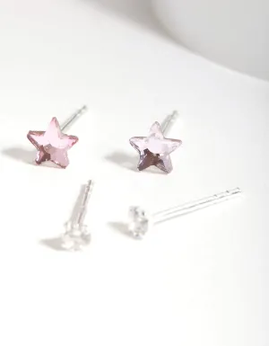 Sterling Silver Pink Star Earring Pack