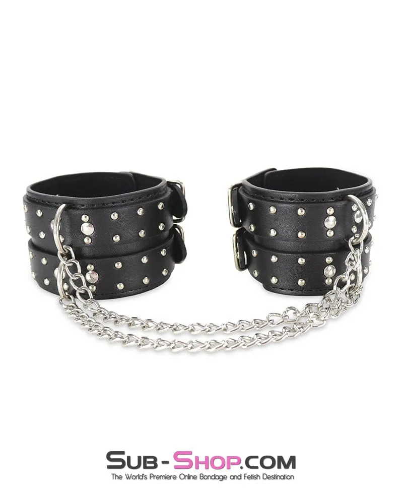 0746DL      Studded Wrist Bondage Cuffs with Dual Chains