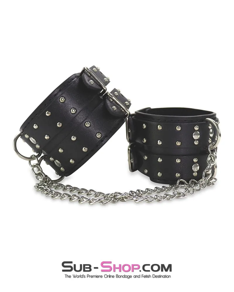 0746DL      Studded Wrist Bondage Cuffs with Dual Chains