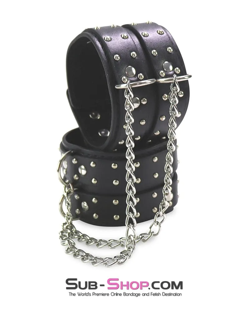 0746DL      Studded Wrist Bondage Cuffs with Dual Chains