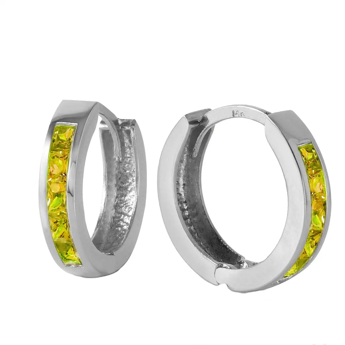 1 Carat 14K Solid White Gold Hoop Huggie Earrings Peridot