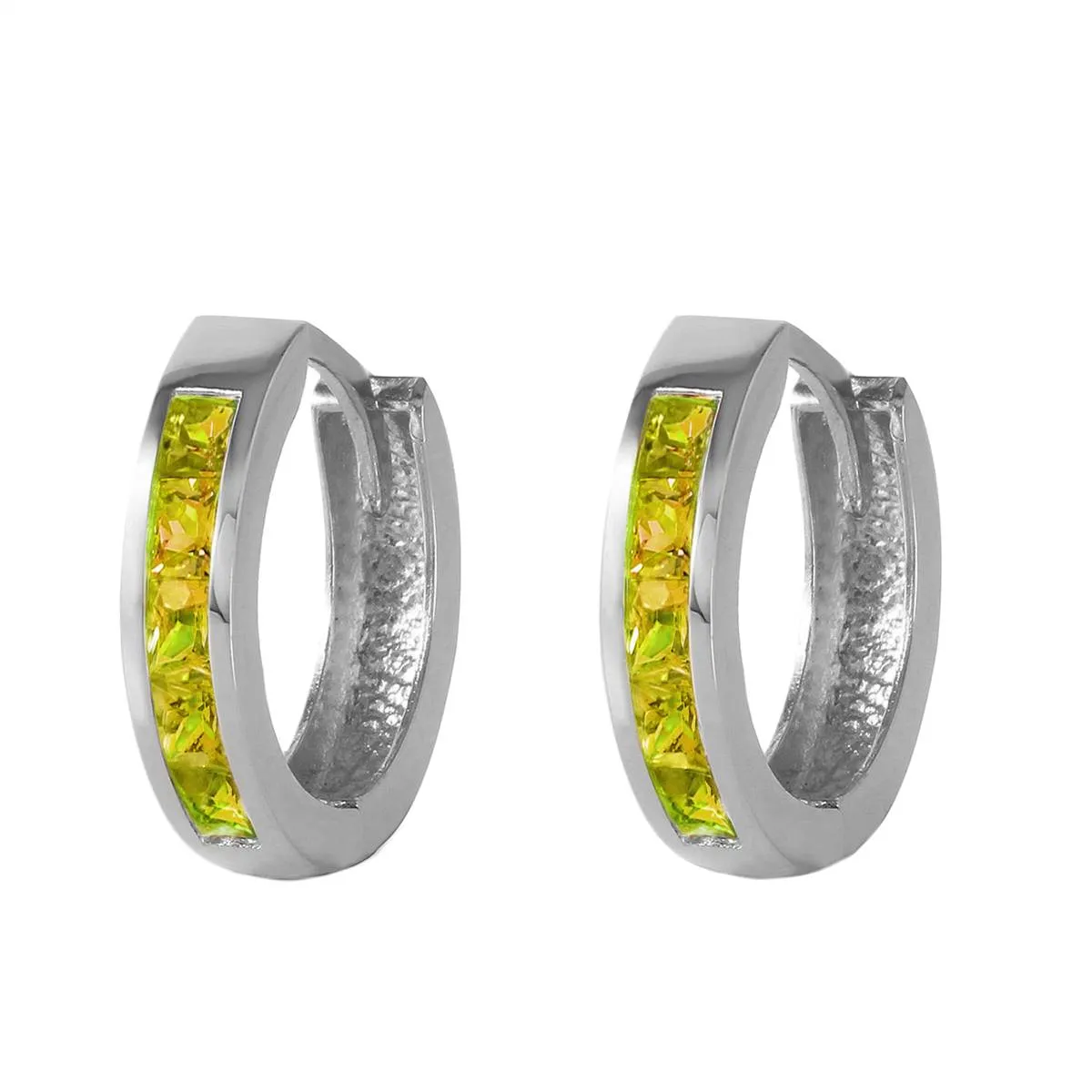 1 Carat 14K Solid White Gold Hoop Huggie Earrings Peridot