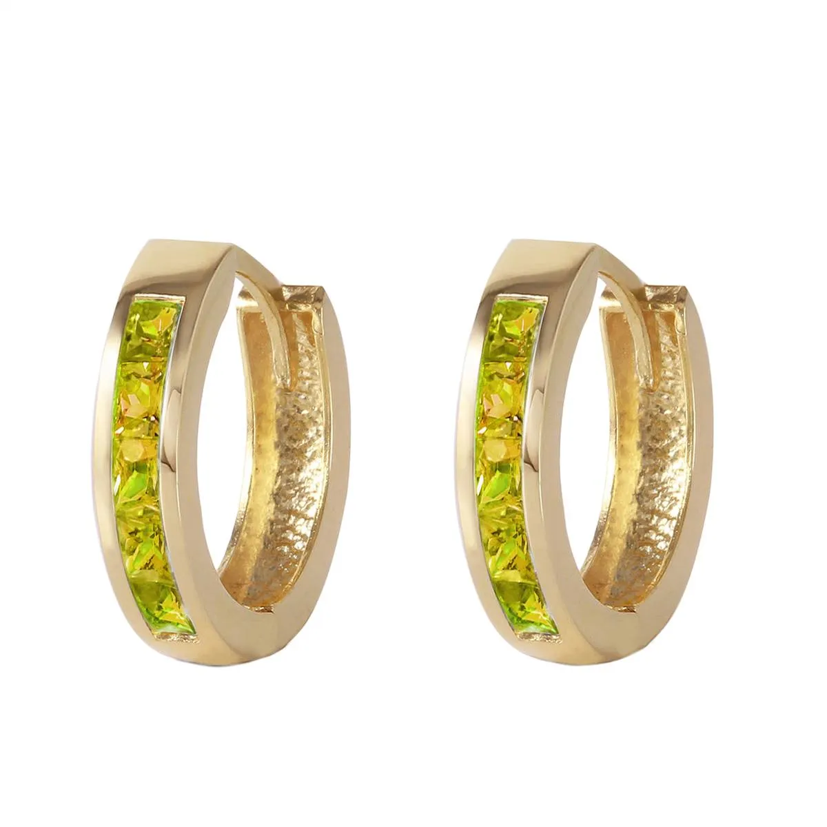 1 Carat 14K Solid Yellow Gold Hoop Huggie Earrings Peridot