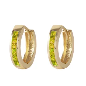 1 Carat 14K Solid Yellow Gold Hoop Huggie Earrings Peridot