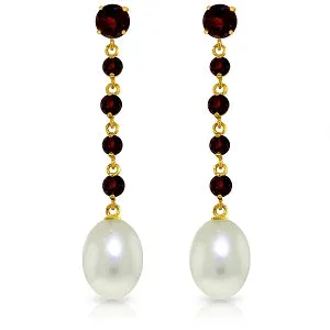 10 Carat 14K Solid Yellow Gold Chandelier Earrings Garnet Pearl