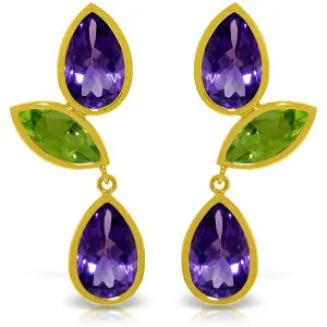 13.6 Carat 14K Solid Yellow Gold Chandelier Earrings Amethyst Peridot