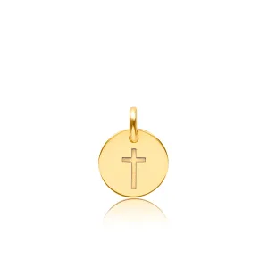 14k Gold Engravable Cross Circle Tag