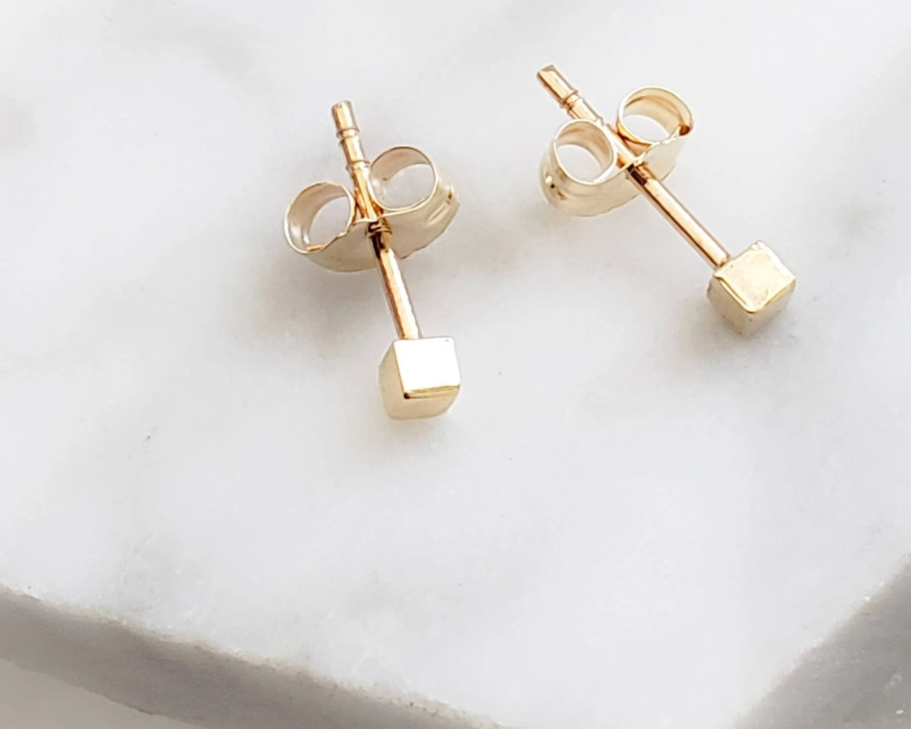 14K Gold Tiny Cube Studs