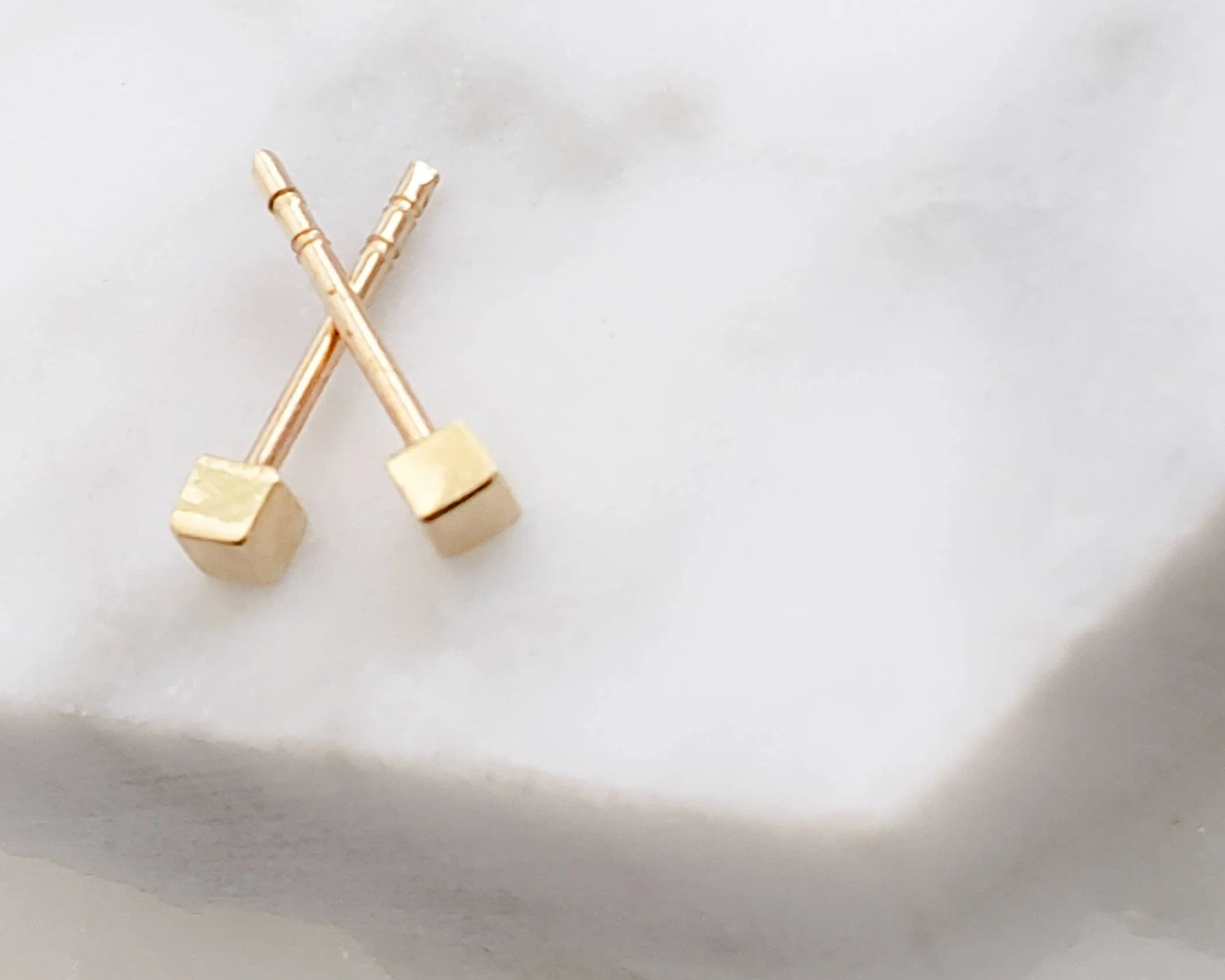 14K Gold Tiny Cube Studs