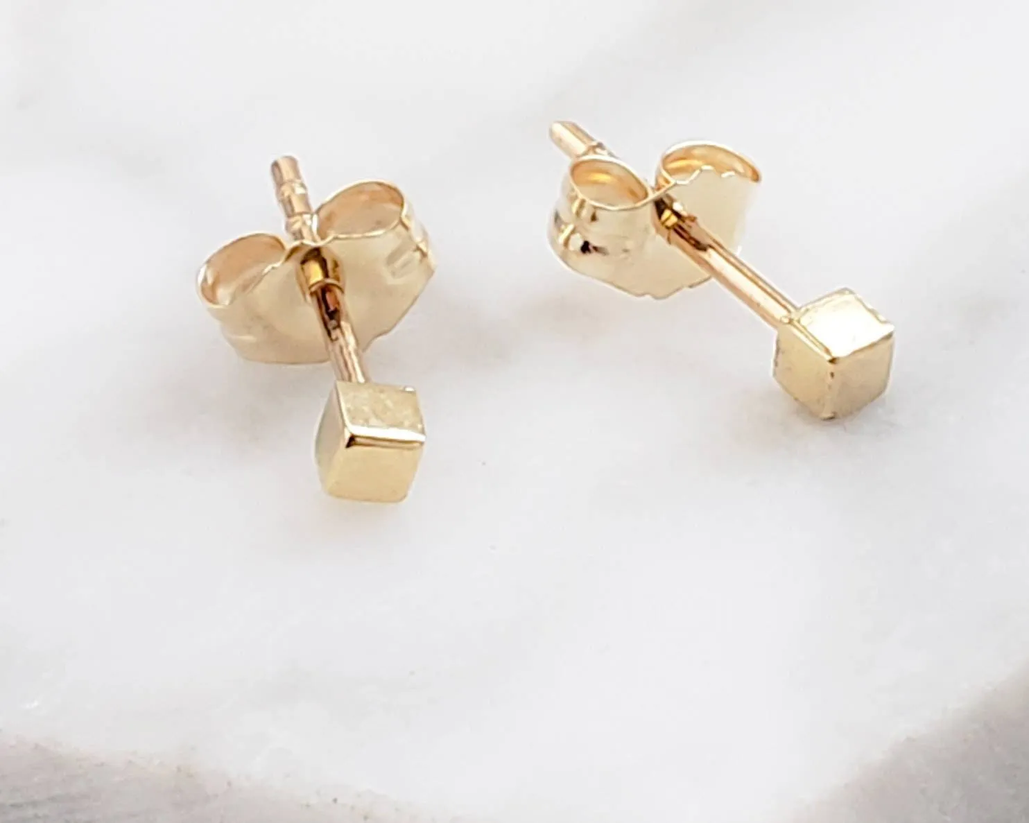 14K Gold Tiny Cube Studs