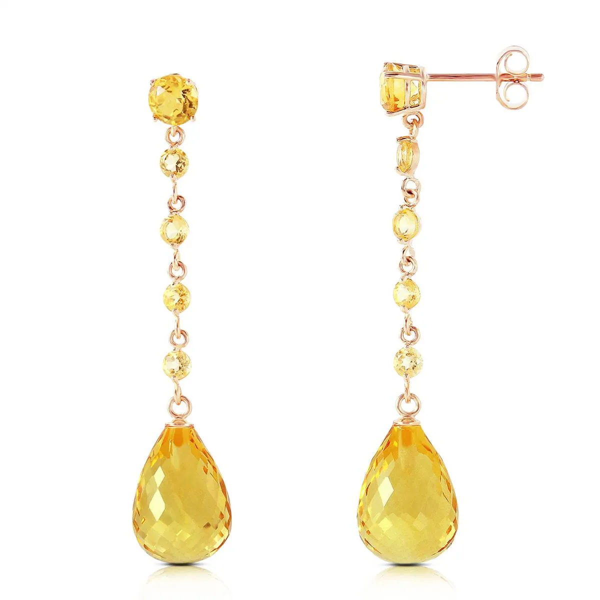 14K Solid Rose Gold Chandelier Light Citrine Earrings