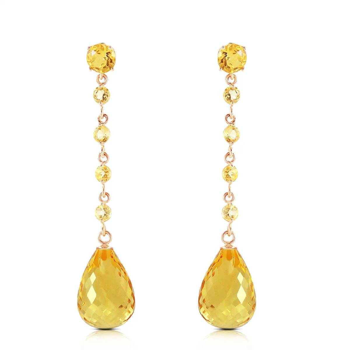 14K Solid Rose Gold Chandelier Light Citrine Earrings