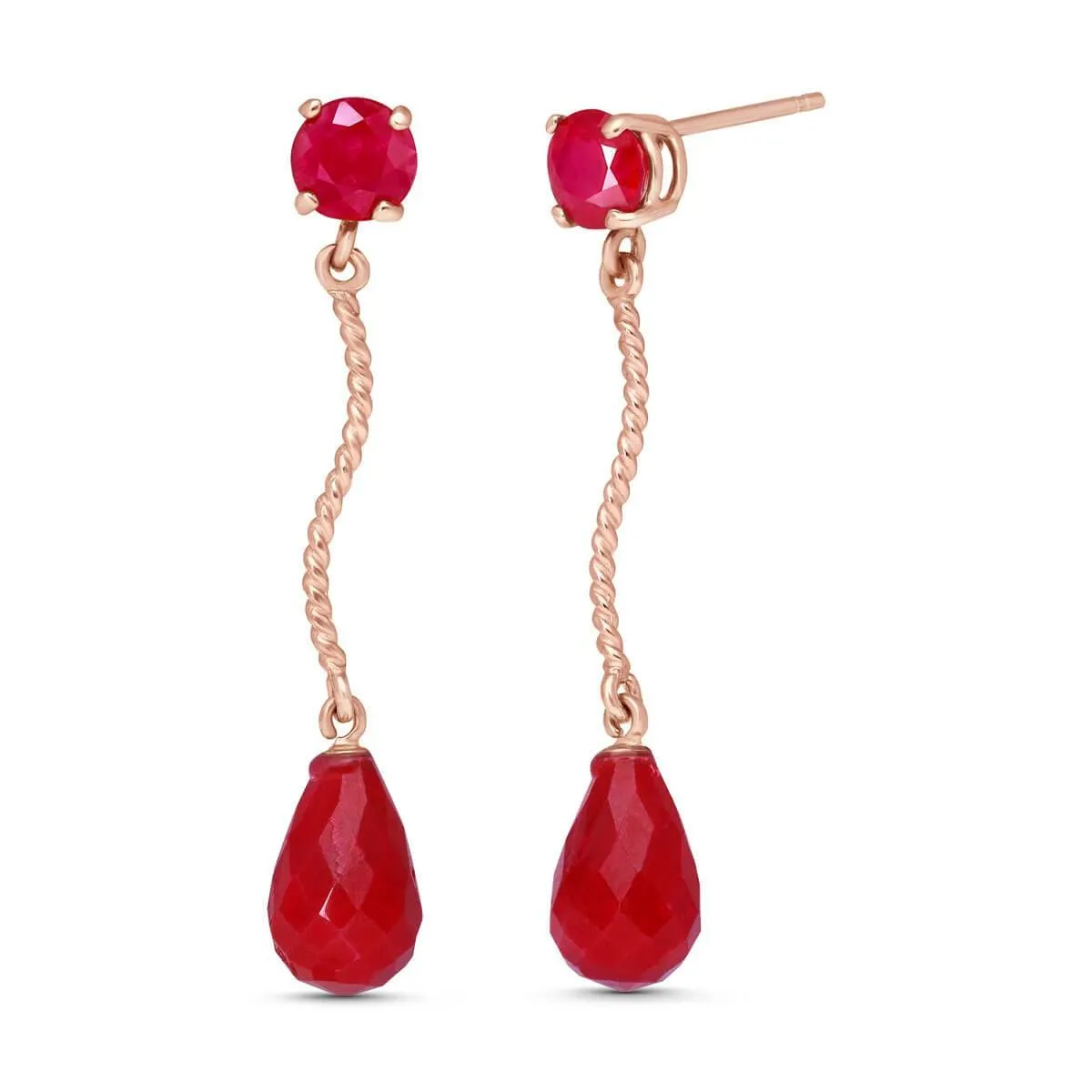 14K Solid Rose Gold Dangling Earrings w/ Natural Rubies