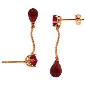 14K Solid Rose Gold Dangling Earrings w/ Natural Rubies