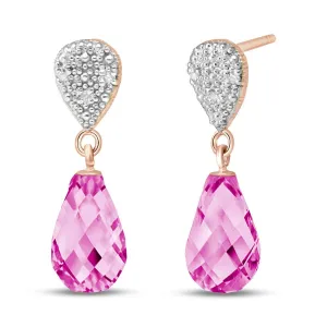 14K Solid Rose Gold Diamond & Pink Topaz Certified Earrings