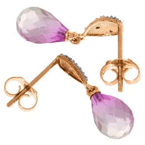 14K Solid Rose Gold Diamond & Pink Topaz Certified Earrings