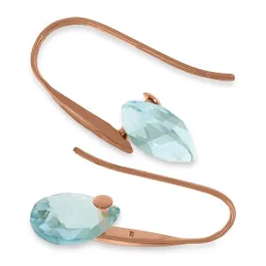 14K Solid Rose Gold Fish Hook Earrings w/ Dangling Briolette Blue Topaz