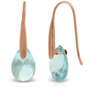 14K Solid Rose Gold Fish Hook Earrings w/ Dangling Briolette Blue Topaz