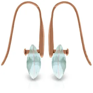 14K Solid Rose Gold Fish Hook Earrings w/ Dangling Briolette Blue Topaz