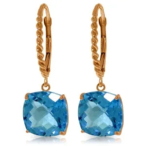 14K Solid Rose Gold Leverback Earrings Blue Topaz Gemstone Deluxe