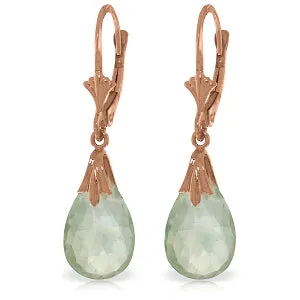 14K Solid Rose Gold Leverback Earrings Green Amethyst Jewelry