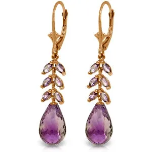 14K Solid Rose Gold Leverback Earrings Natural Amethyst Series