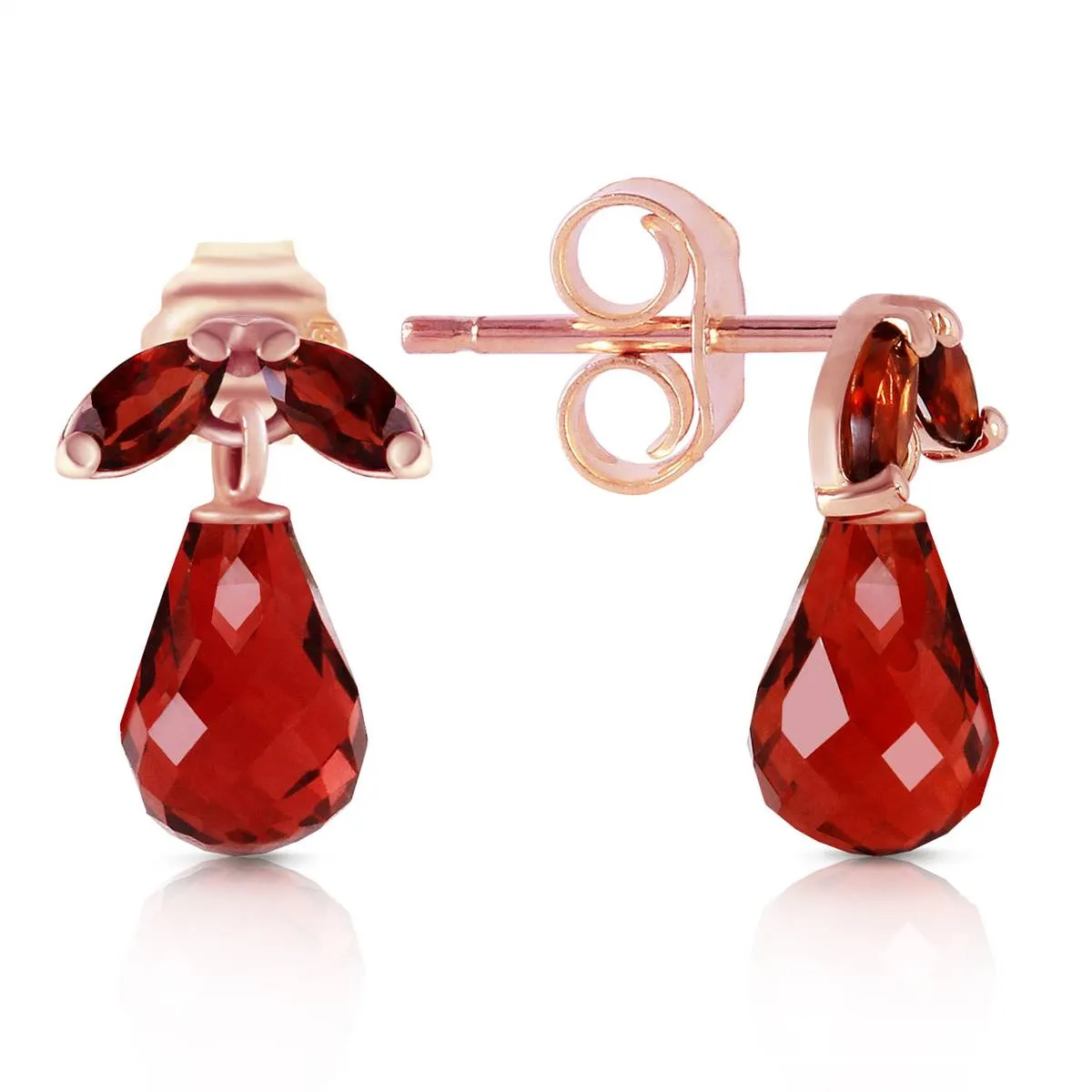 14K Solid Rose Gold Stud Earrings Natural Garnet Certified