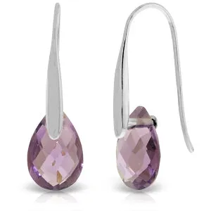 14K Solid White Gold Fish Hook Earrings w/ Dangling Briolette Amethysts