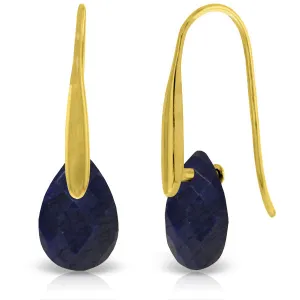 14K Solid Yellow Gold Fish Hook Earrings w/ Dangling Briolette Sapphires