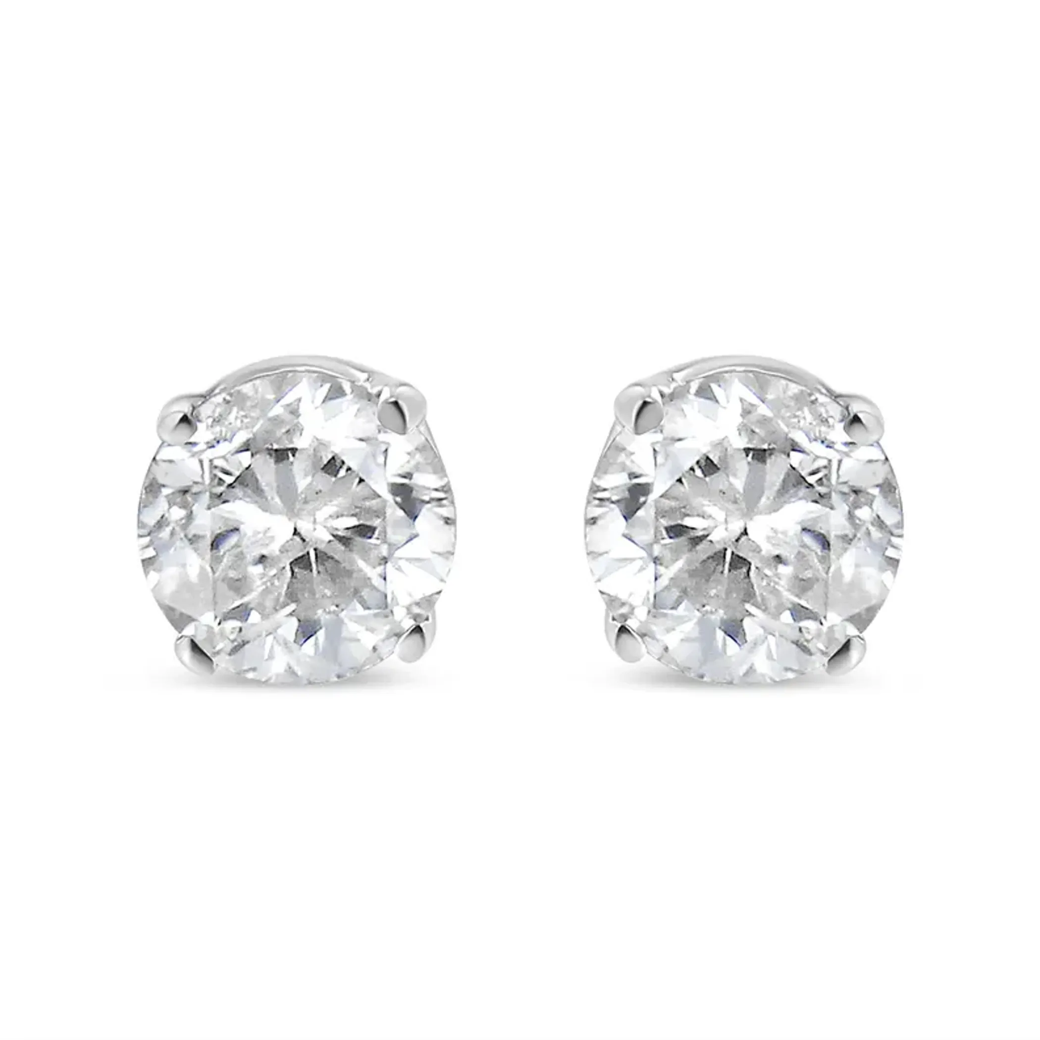 14K White Gold 1/10 Cttw Round Brilliant-Cut Near Colorless Diamond Classic 4-Prong Stud Earrings (H-I Color, I1-I2 Clarity)