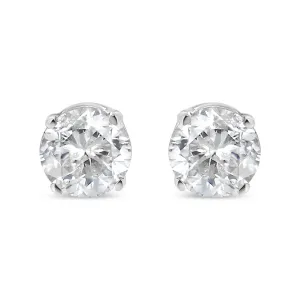 14K White Gold 1/10 Cttw Round Brilliant-Cut Near Colorless Diamond Classic 4-Prong Stud Earrings (H-I Color, I1-I2 Clarity)