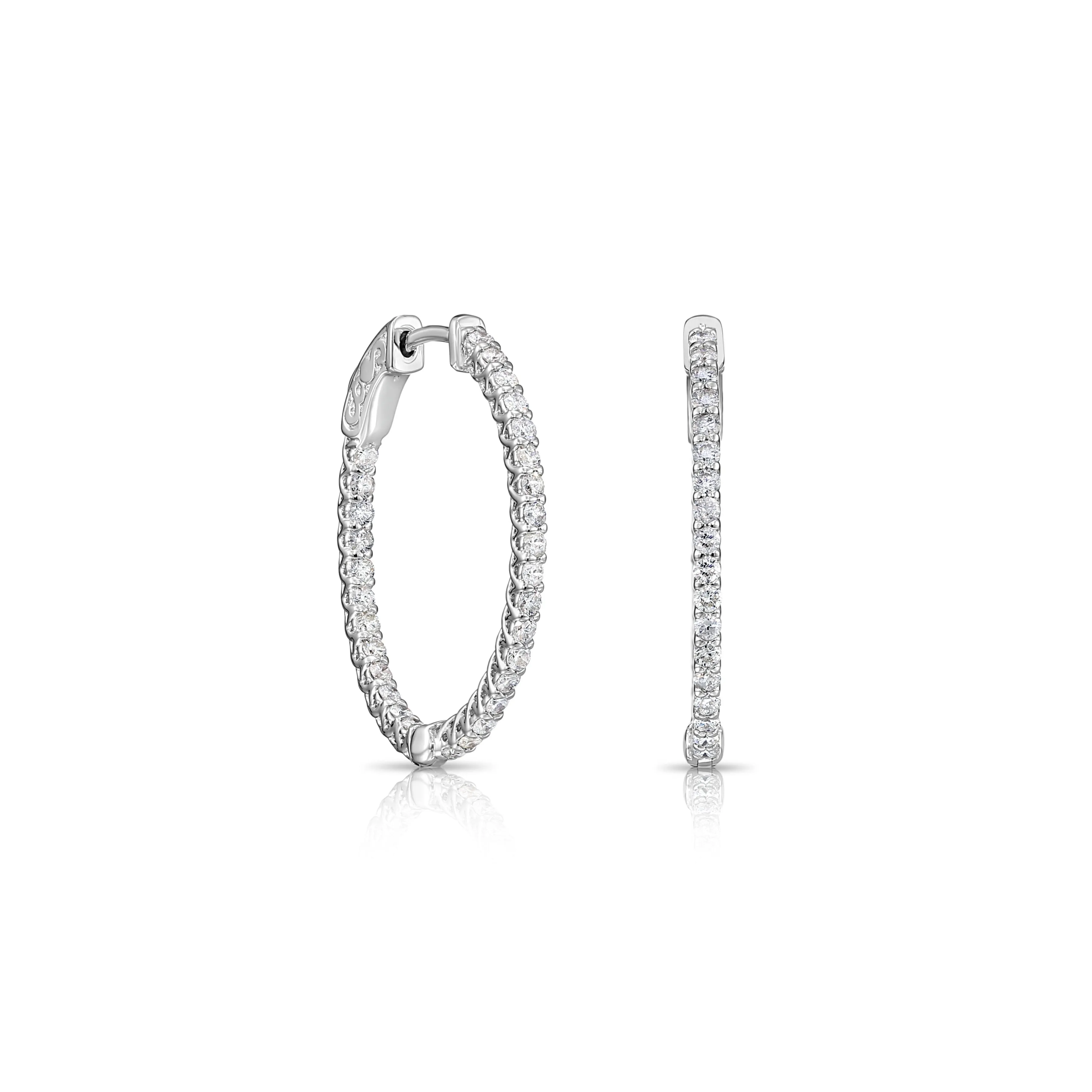 14k White Gold Diamond Hoop Earrings, 1.40 carats