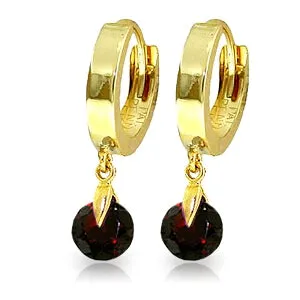 2 Carat 14K Solid Yellow Gold Hoop Earrings Natural Garnet