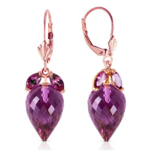 20 Carat 14K Solid Rose Gold Earrings Pointy Briolette Amethyst