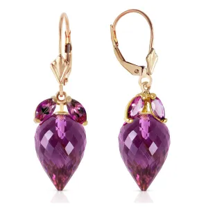 20 Carat 14K Solid Yellow Gold Earrings Pointy Briolette Amethyst