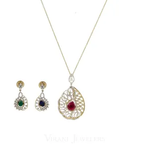 2.18CT Oval Diamond Pendant & Earrings Set in 18K Yellow W/Changeable Centered Pendant