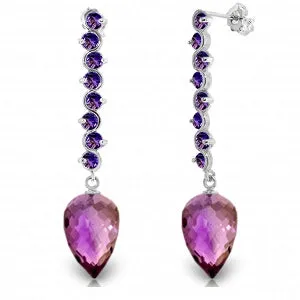 22.1 Carat 14K Solid White Gold Drop Briolette Amethyst Earrings