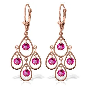 2.4 Carat 14K Solid Rose Gold Pink Topaz Tiered Earrings