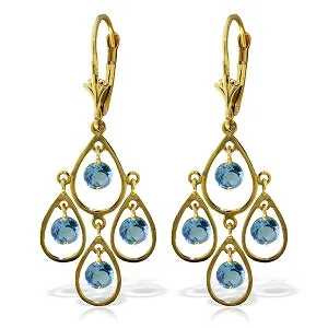 2.4 Carat 14K Solid Yellow Gold Pleasure Blue Topaz Earrings