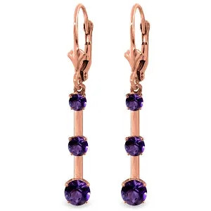 2.5 Carat 14K Solid Rose Gold Amethyst Bar Earrings