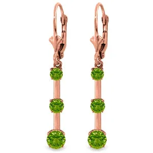 2.5 Carat 14K Solid Rose Gold Peridot Bar Earrings