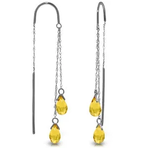 2.5 Carat 14K Solid White Gold Threaded Dangles Earrings Citrine