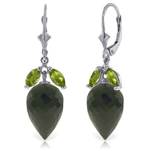 25.5 Carat 14K Solid White Gold Earrings Peridot Briolette Black Spinel