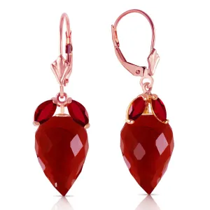 27.1 Carat 14K Solid Rose Gold Earrings Pointy Briolette Ruby