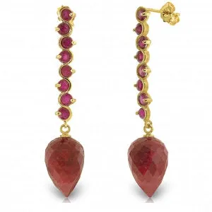 29.2 Carat 14K Solid Yellow Gold Drop Briolette Ruby Earrings