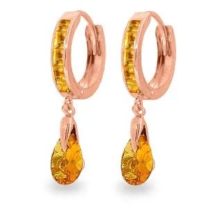 3.3 Carat 14K Solid Rose Gold Hoops Earrings Dangling Citrine