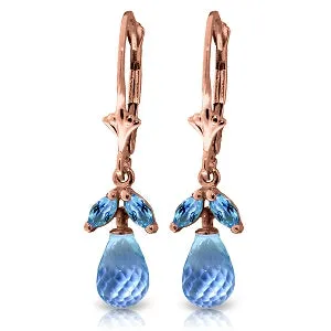 3.4 Carat 14K Solid Rose Gold Blue Topaz Envy Earrings