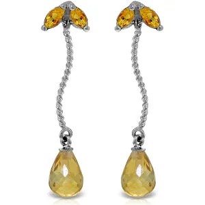 3.4 Carat 14K Solid White Gold Sandcastles Citrine Earrings