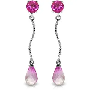 4.3 Carat 14K Solid White Gold Danglings Earrings Natural Pink Topaz